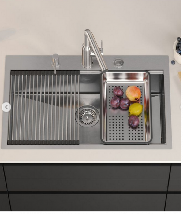 Set inox Workstations Burt 110 Quadron cu dozator+scurgator inox+gratar rulabil+tocator lemn+capac scurgere [4]