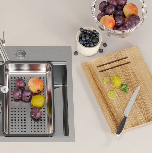 Set inox Workstations Burt 110 Quadron cu dozator+scurgator inox+gratar rulabil+tocator lemn+capac scurgere [3]