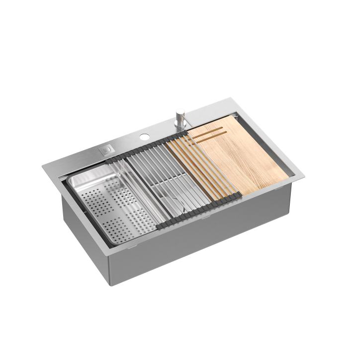 Set inox Workstations Burt 110 Quadron cu dozator+scurgator inox+gratar rulabil+tocator lemn+capac scurgere [5]
