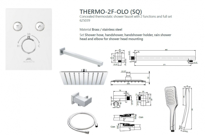 Sistem de dus incastrat Rubineta Thermo 2F OLO cu 2 functii baterie termostatica [3]