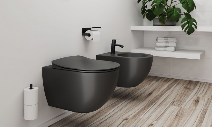 Vas bideu suspendat din ceramica neagra ,Deante Peonia [2]