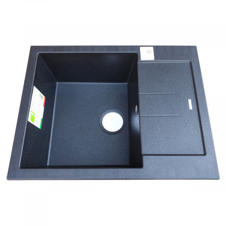 Chiuveta bucatarie granit CookingAid Amanda AM6510 Neagra / Black Metal quartz reversibila stanga/dreapta cu picurator + accesorii montaj [3]