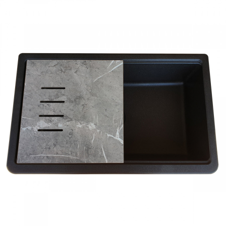 Chiuveta bucatarie granit reversibila CookingAid Lux LX8410 Farm House Apron Neagra / Black Metal Quartz + accesorii montaj [4]