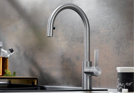 Baterii inox bucatarie - Baterie Blanco CANDOR S cu cap extractibil finisaj inox periat