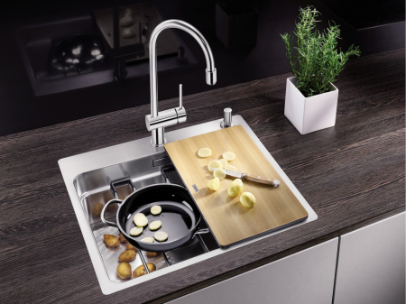 Baterii inox bucatarie - Baterie chiuveta Blanco FILO-S cu dus extensibil crom