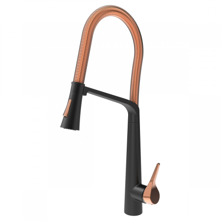 Baterii inox bucatarie - Baterie CookingAid Newmix Black/Golden Rose Copper cu finisaj negru/auriu roze, furtun dus detasabil/extractibi