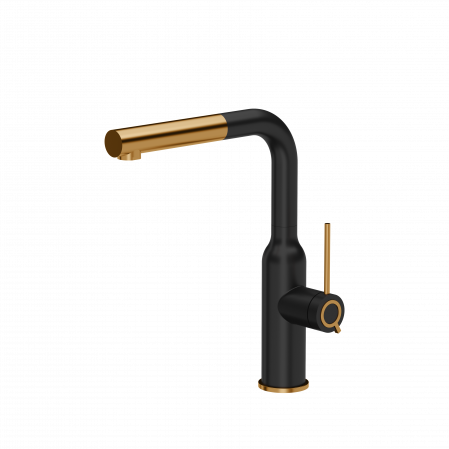Baterii inox bucatarie - Baterie de bucatarie cu dus extensibil Angelina QLINE Quadron pur carbon mat / Nano PVD cupru