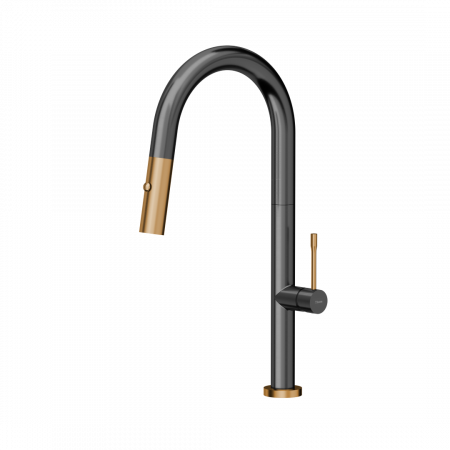 Baterii inox bucatarie - Baterie de bucătărie Quadron FELICITY T LINE cu funcție de duș  finisaj metal grafit /PVD cupru