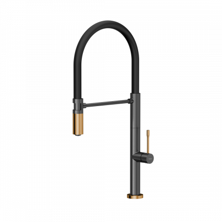 Baterii inox bucatarie - Baterie de bucătărie Quadron MARGOT T LINE cu funcție de duș finisaj metal grafit /PVD cupru sau auriu