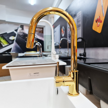 Baterie Indiana Gold cu furtun dus retractabil / extractibil si finisaj Golden Auriu-CookingAid [6]