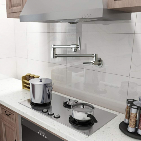 Baterii inox bucatarie - Baterie Pot Filler pentru umplut oale pe aragaz sau pe plita inductie finisaj inox periat