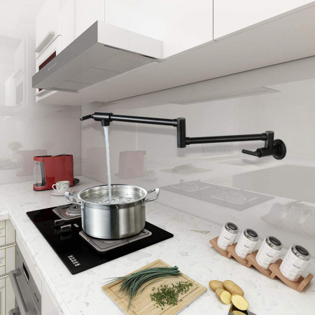 Baterii inox bucatarie - Baterie Pot Filler pentru umplut oale pe aragaz finisaj negru periat