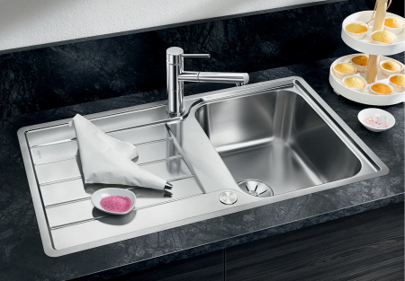 Chiuvete inox bucatarie - BLANCO CLASSIMO 45 S-IF reversibila, inox periat cu 2 gauri si excentric
