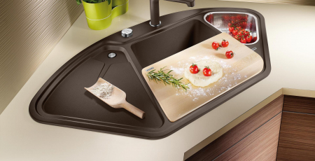 BLANCO DELTA II F SILGRANIT InFino cu accesoriu inox si cu excentric [1]