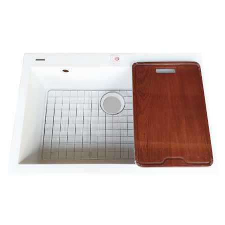 Chiuveta bucatarie granit CookingAid Cube ON7610 Alba / Polar White cu montaj sub blat + accesorii instalare [10]