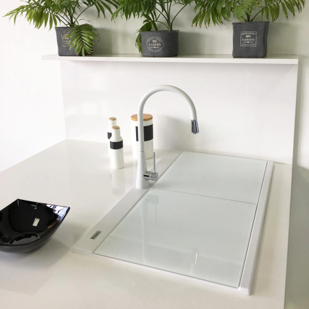 Seturi bucatarie - Set complet Chiuveta bucatarie granit dubla cu 2 cuve CookingAid Kinga LX8620 Alba