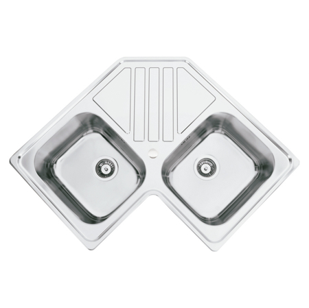 Chiuvete inox bucatarie - Chiuveta bucatarie cu 2 cuve inox dubla CookingAid KEPPLER BB pe colt reversibila stanga/dreapta cu picurator + accesorii montaj
