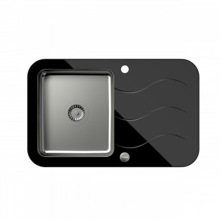 Chiuvete inox bucatarie - Chiuveta bucatarie din sticla negra securizata si cuva inox pvd Glen 211-Quadron