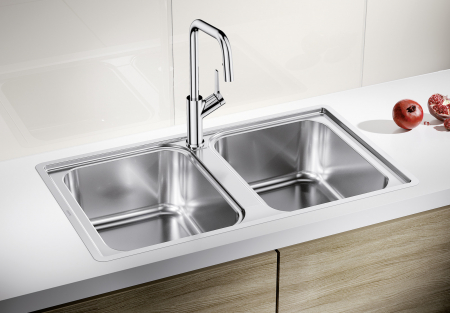 Chiuvete si baterii bucatarie - Chiuveta bucatarie doua cuve, Blanco Lemis 8 IF inox periat, reversibila