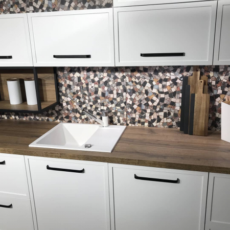 Chiuveta bucatarie granit CookingAid Amanda AM6510 Alba / Polar White reversibila stanga/dreapta cu picurator + accesorii montaj [8]