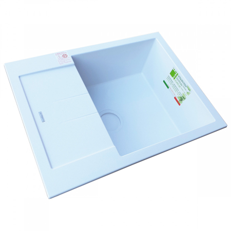 Chiuveta bucatarie granit CookingAid Amanda AM6510 Alba / Polar White reversibila stanga/dreapta cu picurator + accesorii montaj [4]