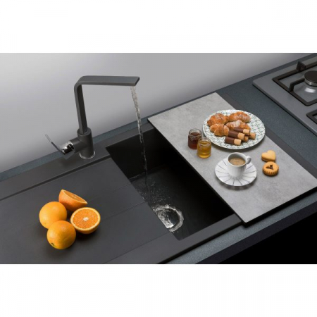 Chiuveta bucatarie granit CookingAid Amanda AM7810 Neagra / Black Metal quartz reversibila [2]