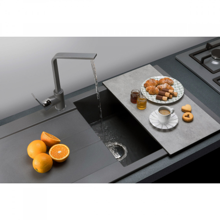 Chiuvete si baterii bucatarie - Chiuveta bucatarie granit CookingAid Amanda AM9910 Neagra Antracit reversibila