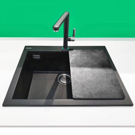 Chiuveta bucatarie granit CookingAid Cube ON5610 Neagra / Black Metal quartz + accesorii montaj [4]