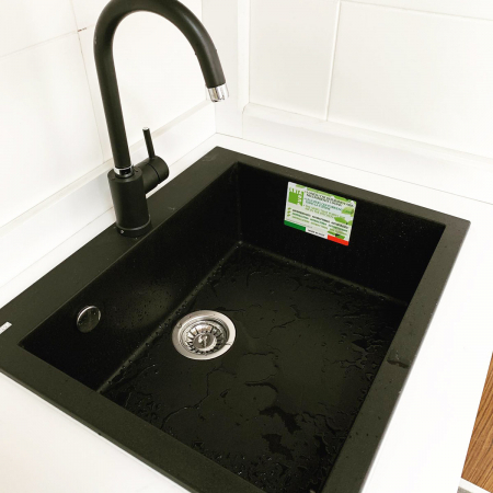 Chiuveta bucatarie granit CookingAid Cube ON5610 Neagra / Black Metal quartz + accesorii montaj [5]