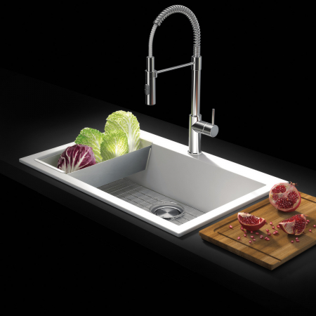 Chiuveta bucatarie granit CookingAid Cube ON7610 Alba / Polar White + accesorii montaj [2]