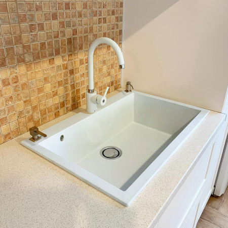 Chiuveta bucatarie granit CookingAid Cube ON7610 Alba / Polar White + accesorii montaj [3]