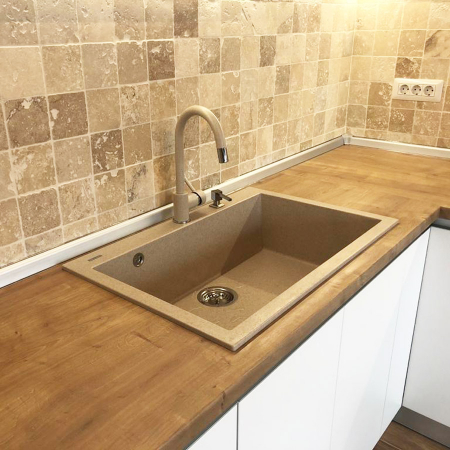 Chiuveta bucatarie granit CookingAid Cube ON7610 Bej Pigmentat / Avena + accesorii montaj [6]
