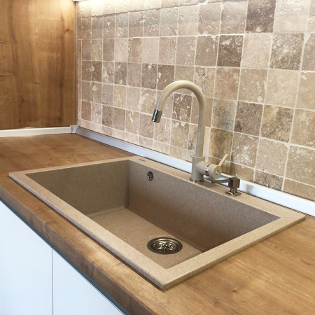 Chiuvete granit bucatarie - Chiuveta bucatarie granit CookingAid Cube ON7610 Bej Pigmentat / Avena + accesorii montaj