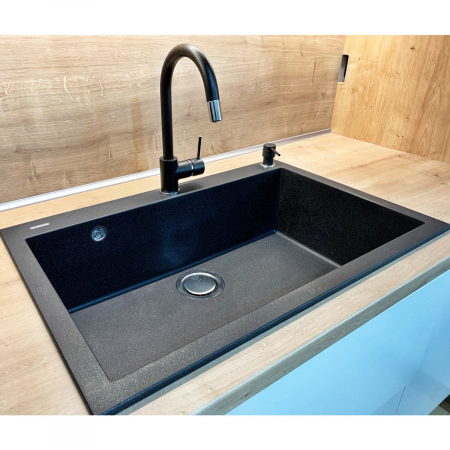 Chiuveta bucatarie granit CookingAid Cube ON7610 Neagra / Black Metal quartz + accesorii montaj [5]