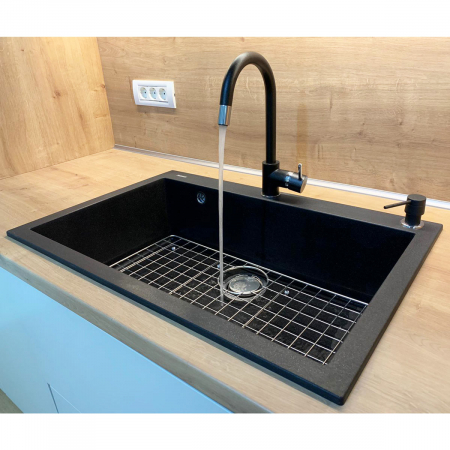 Chiuveta bucatarie granit CookingAid Cube ON7610 Neagra / Black Metal quartz + accesorii montaj [6]