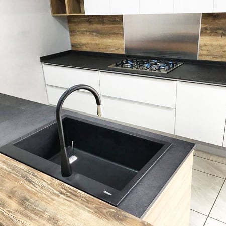 Chiuveta bucatarie granit CookingAid Cube ON7610 Neagra / Black Metal quartz + accesorii montaj [2]