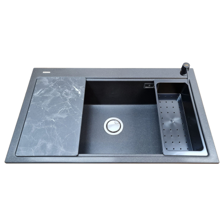 Chiuveta bucatarie granit CookingAid Kinga Workstation LX8610 Neagra / Black Metal quartz + accesorii montaj [6]