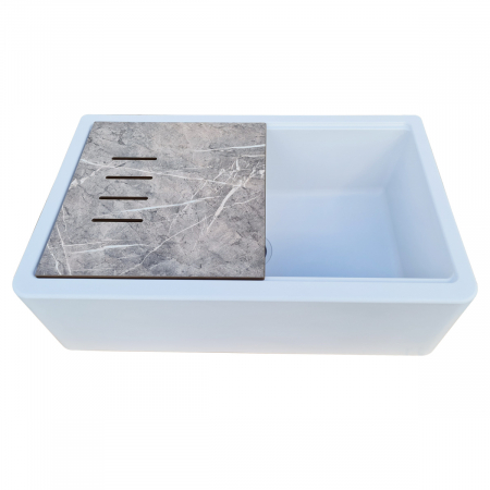 Chiuveta bucatarie granit reversibila CookingAid Lux LX8410 Farmhouse Apron Alba / Polar White + accesorii montaj [19]