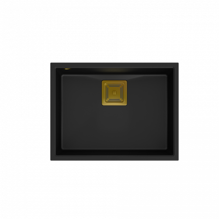 Chiuvete si baterii bucatarie - Chiuveta bucatarie granit David 50,Quadron montaj pe/sub blat, negru cu elemente aurii/gold sau cupru/copper