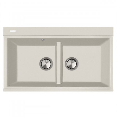 Chiuveta bucatarie granit dubla cu 2 cuve CookingAid Kinga LX8620 Alba Galbui / Jasmine + accesorii montaj
