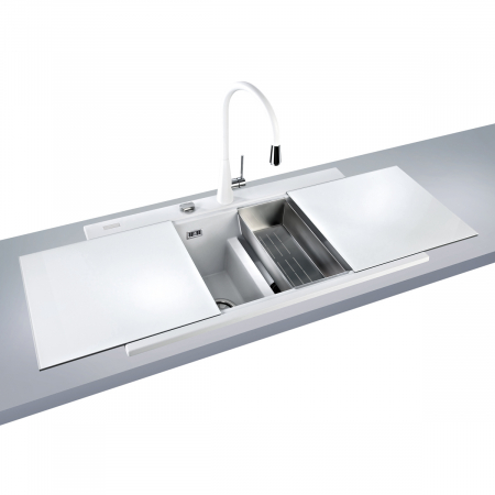 Chiuveta bucatarie granit dubla cu 2 cuve CookingAid Kinga LX8620 Alba / Polar White [1]