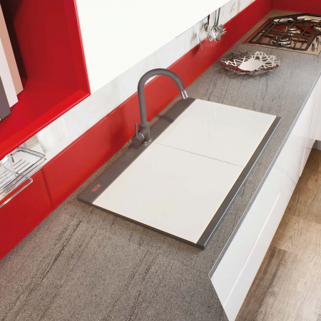 Chiuveta bucatarie granit dubla cu 2 cuve CookingAid Kinga LX8620 Maro Trufa / Truffle + accesorii montaj [2]