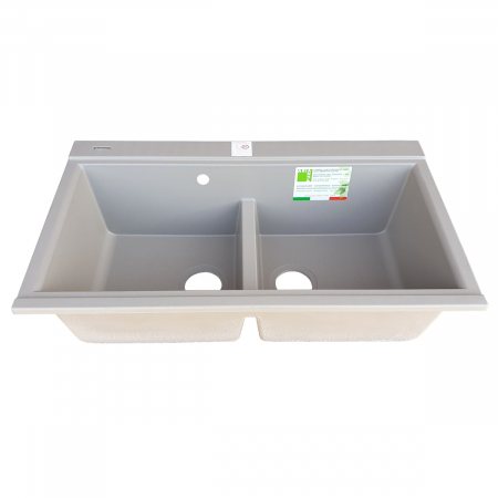 Chiuveta bucatarie granit dubla cu 2 cuve CookingAid Kinga LX8620 Maro Trufa / Truffle + accesorii montaj [5]