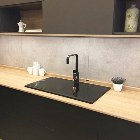 Chiuveta bucatarie granit dubla cu 2 cuve CookingAid Kinga LX8620 Neagra / Black Metal Quartz + accesorii montaj [6]