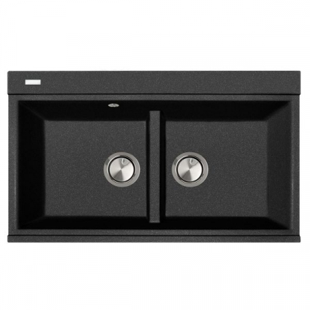 Chiuveta bucatarie granit dubla cu 2 cuve CookingAid Kinga LX8620 Neagra / Black Metal Quartz + accesorii montaj [4]