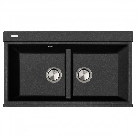 Chiuveta bucatarie granit dubla cu 2 cuve CookingAid Kinga LX8620 Neagra / Black Metal quartz+baterie si 7 accesorii [1]
