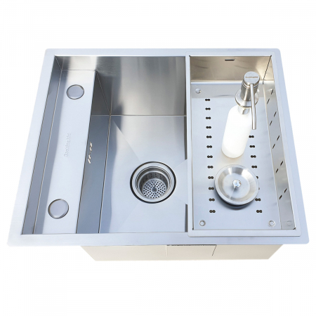 Chiuveta bucatarie inox CookingAid INVISIBLE DEEP cu baterie telescopica integrata, scurgator vase/paste/fructe, tocator sticla temperizata, dozator detergent + accesorii montaj [4]
