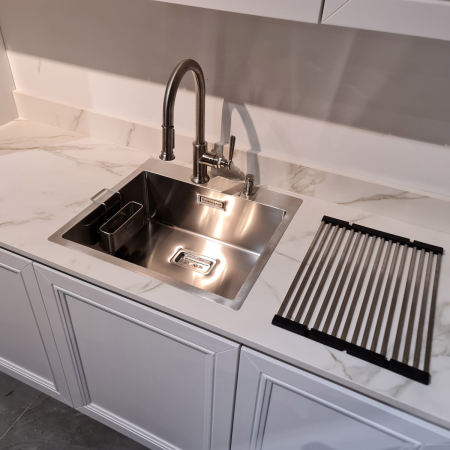 Chiuveta bucatarie inox CookingAid BOX LUX 57 cu ventil scurgere dreptunghiular si accesorii montaj [10]