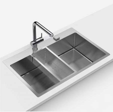 Chiuveta bucatarie inox CookingAid BOX LUX 76 cu ventil automat scurgere + accesorii montaj [1]