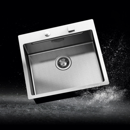 Chiuvete inox bucatarie - Chiuveta bucatarie inox CookingAid LUX STEP 57 + Bonus: tocator Versus din ABS reversibil in scurgator vase + ventil automat scurgere + accesorii montaj